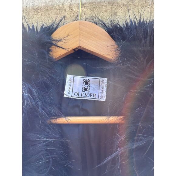 OLIVER Tweed Faux Fur Collar Belted Long Coat Women Black White Herringbone - Picture 3 of 7